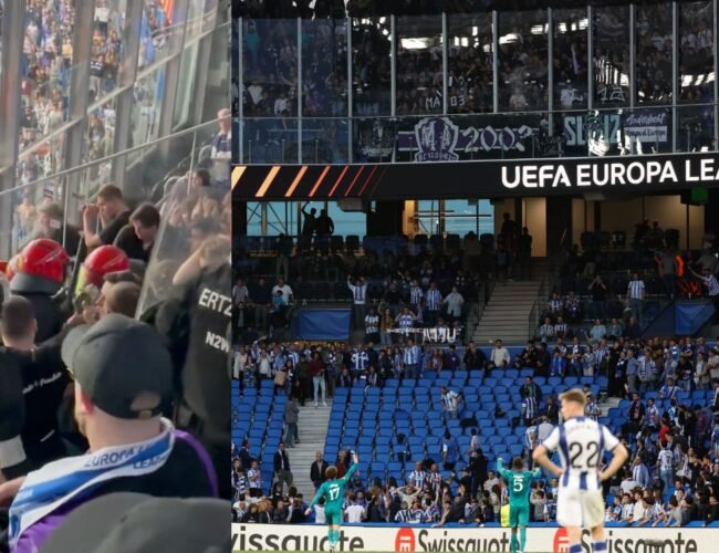 Cinco hinchas detenidos por arrojar asientos durante el Anderlecht-Real Sociedad | Videos