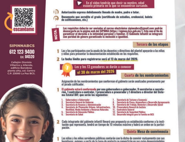 Abren convocatoria para el Gabinete Infantil 2026 en La Paz