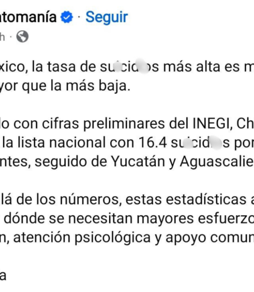 TIENE CAMPECHE ALTO ÍNDICE DE SUICIDIOS A NIVEL NACIONAL Y EVIDENCIA FRACASO DE LAYDA EN POLÍTICA PREVENTIVA