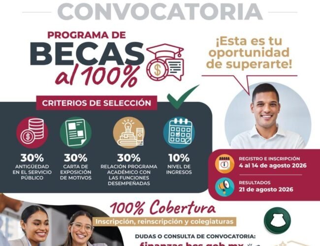 Abren convocatoria de becas para trabajadores del Gobierno estatal